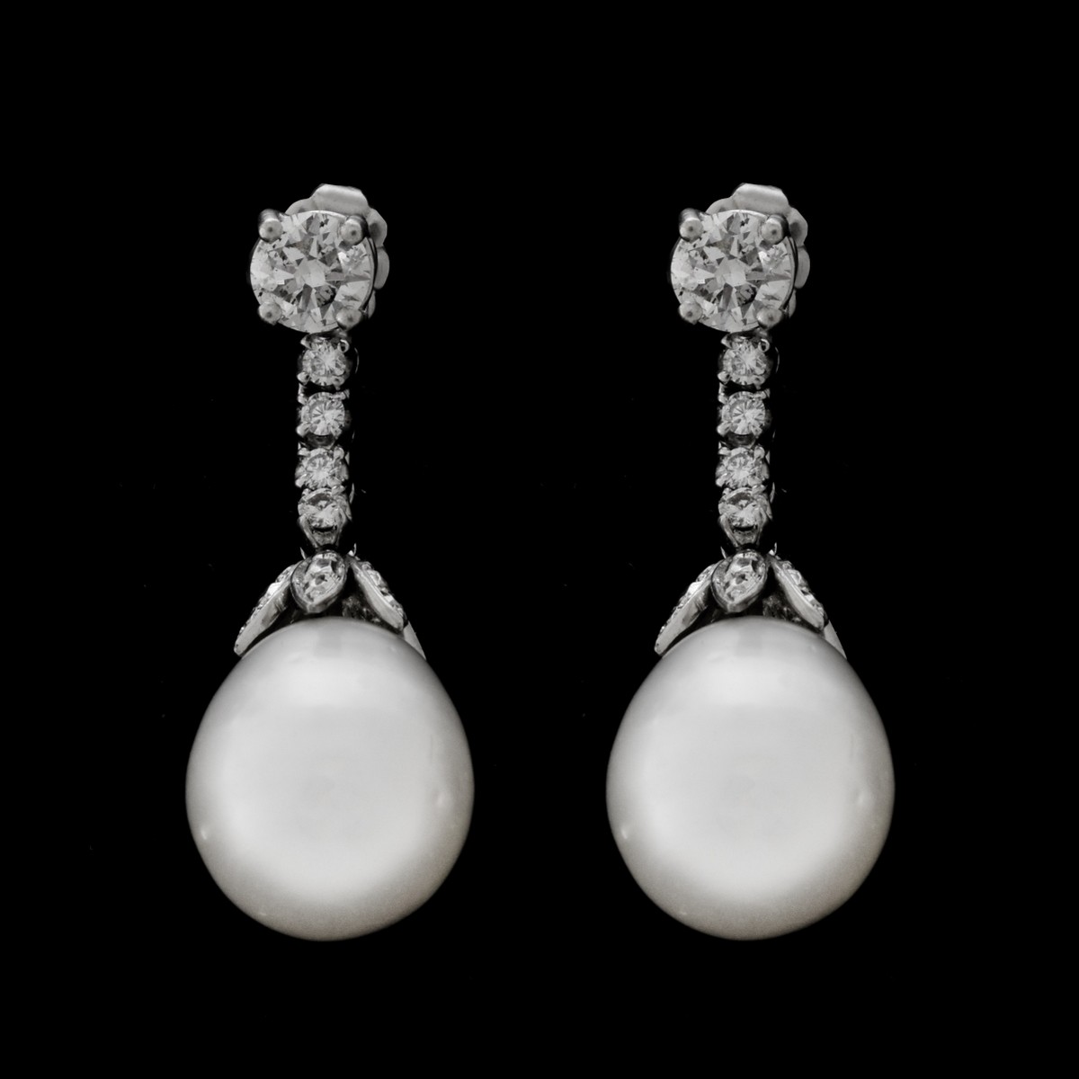 Antique Pearl and Diamond Pendant Earrings