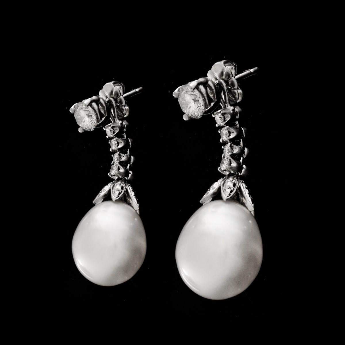 Antique Pearl and Diamond Pendant Earrings
