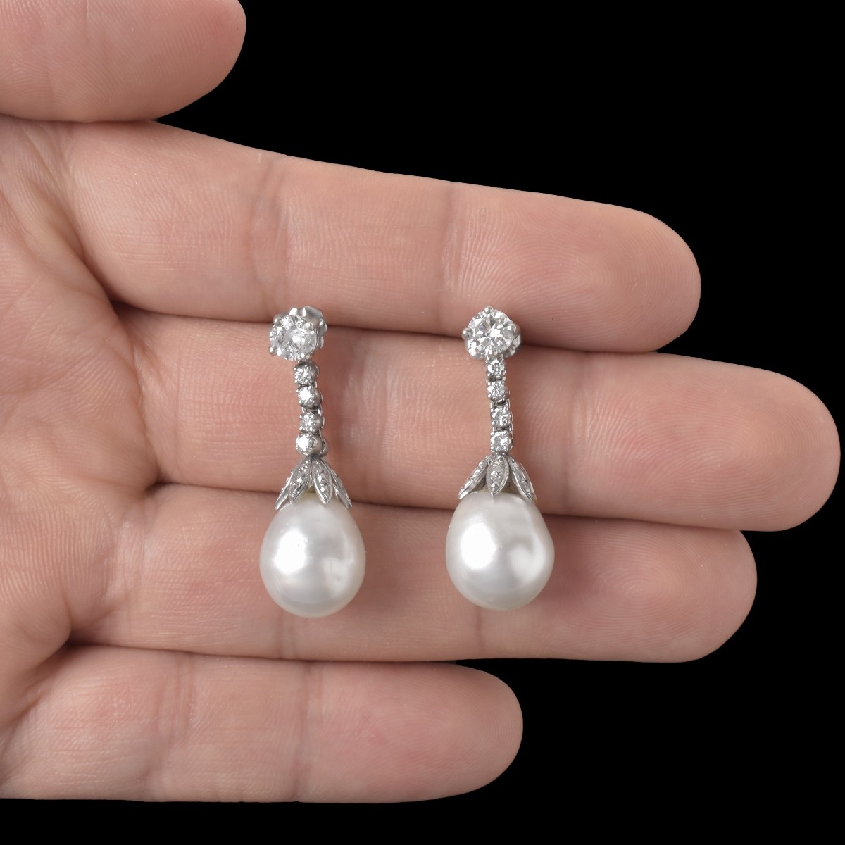 Antique Pearl and Diamond Pendant Earrings