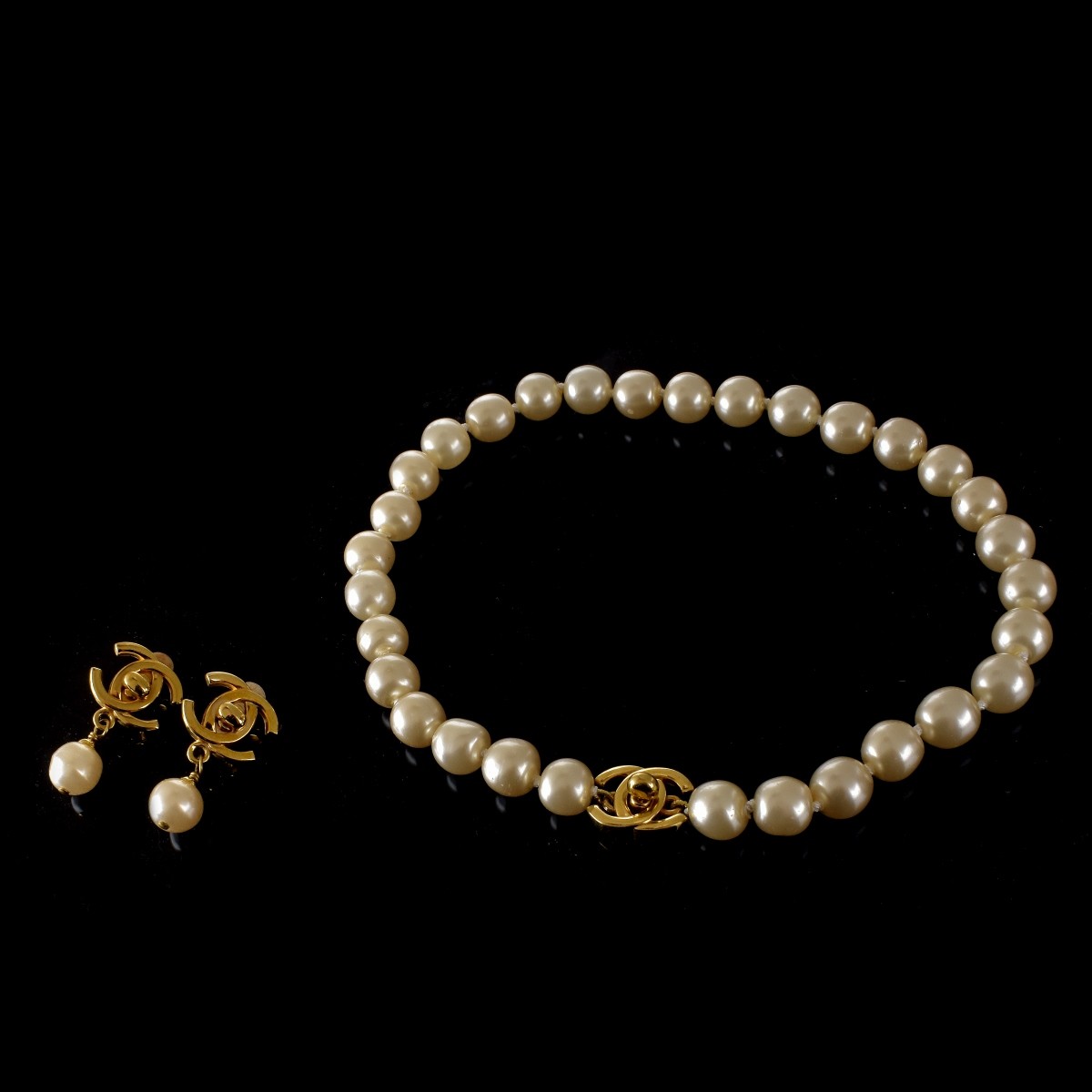 Chanel Logo Pearl Jewelry 3 Pc Set