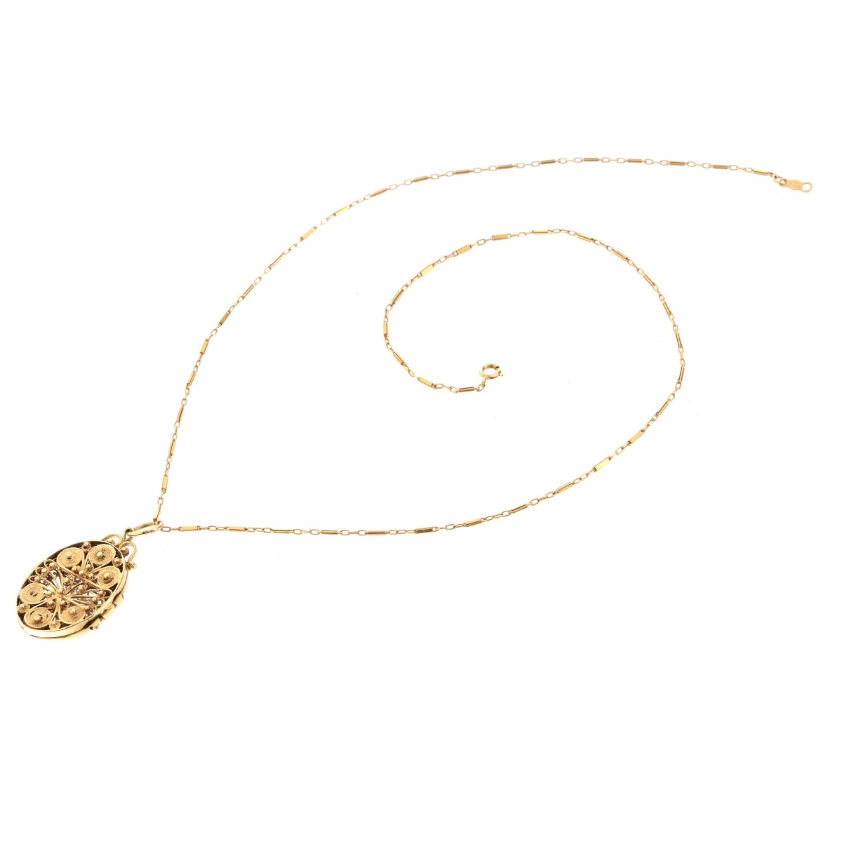 14K Filigree Locket and Chain