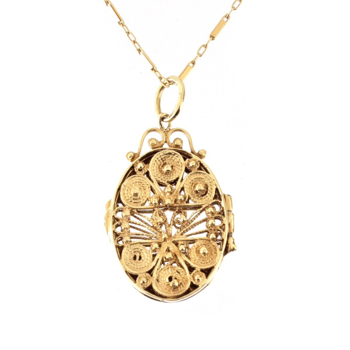 14K Filigree Locket and Chain