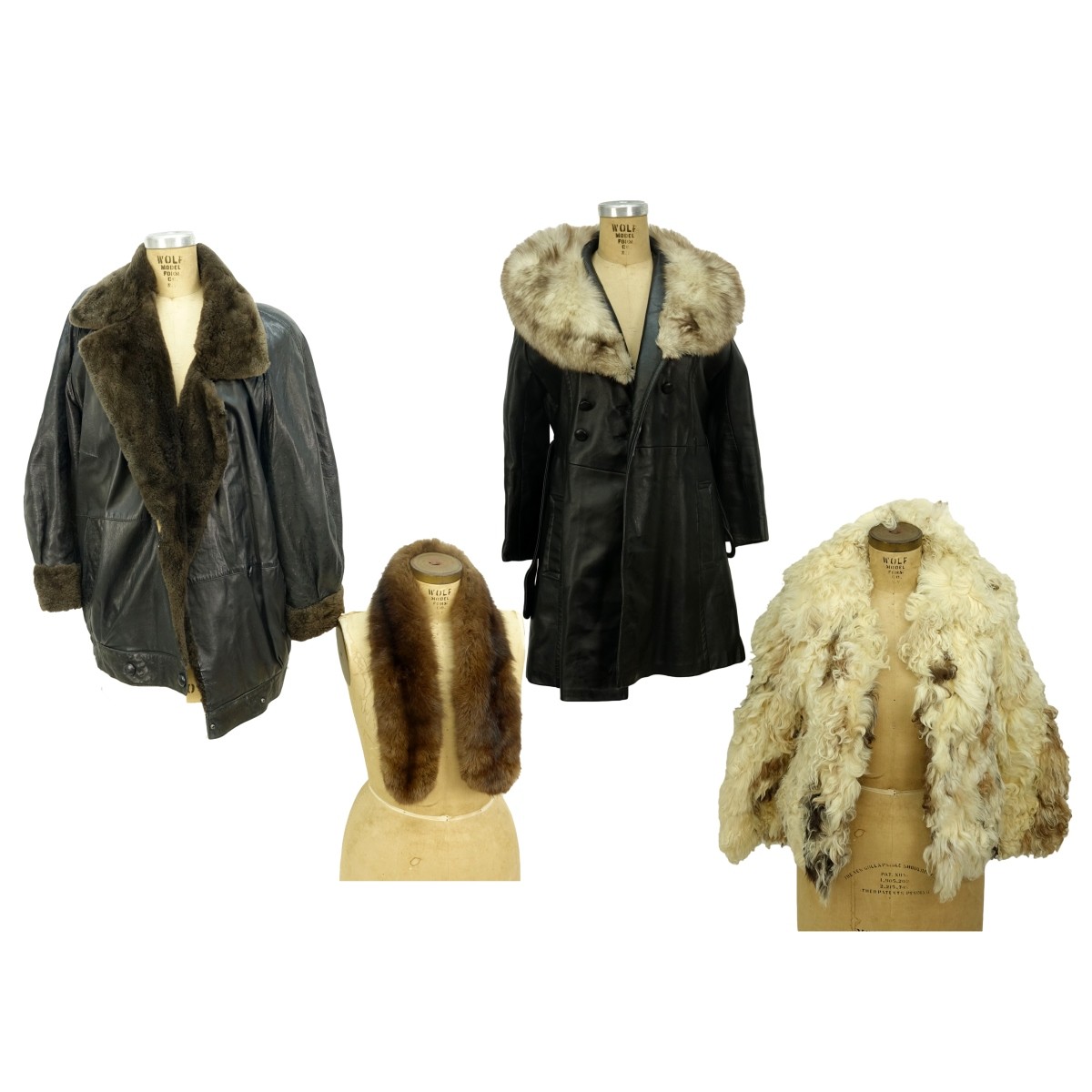 Four Pcs 3 Fur and Leather Coats 1 Mink Scarf