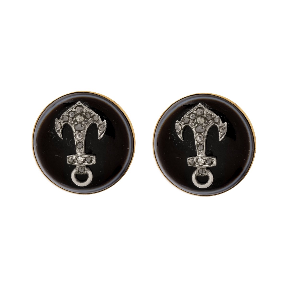 Antique Russian Diamond, Agate and 14K Cufflinks