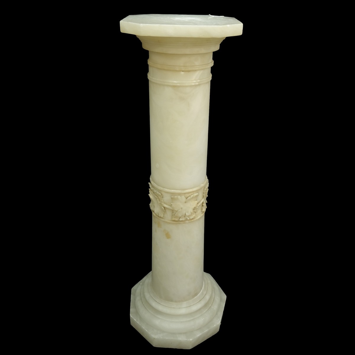 Alabaster Pedestal with Grape Leaf