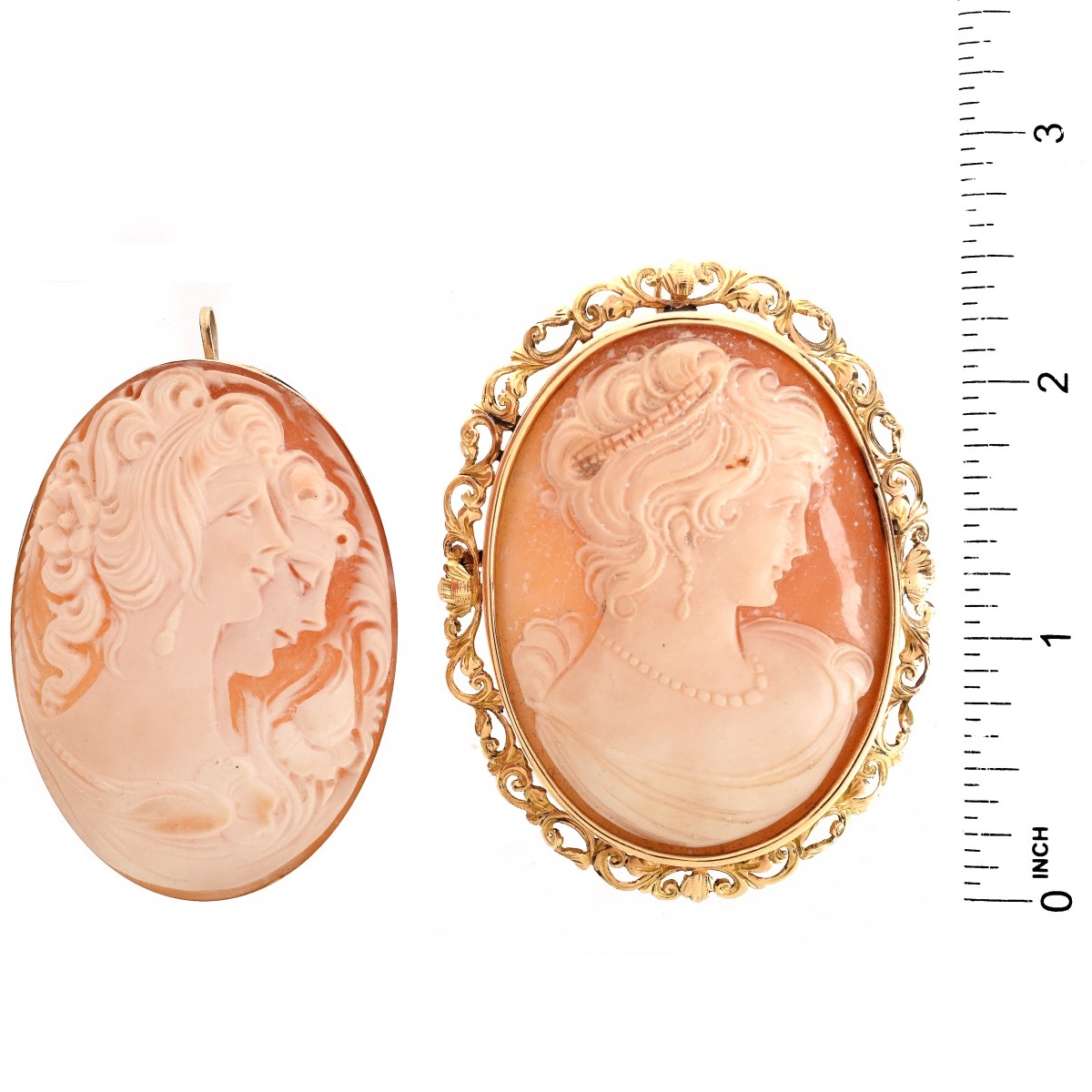 Two Carved Shell Cameo Brooches