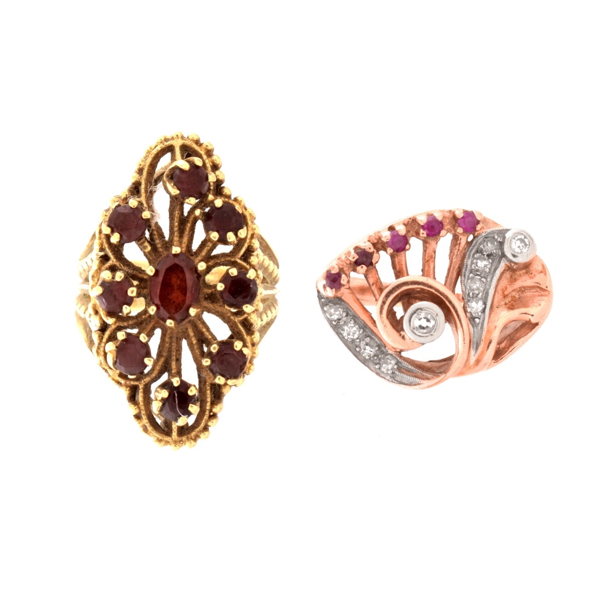 Two 14K and Gemstone Rings