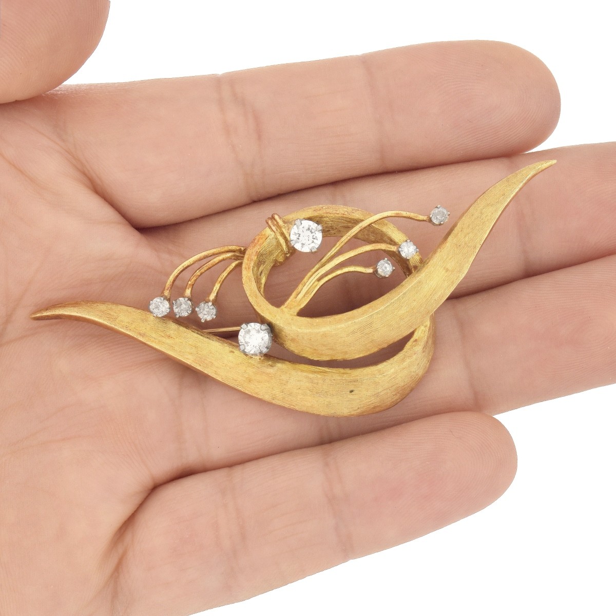 Retro Diamond and 18K Brooch
