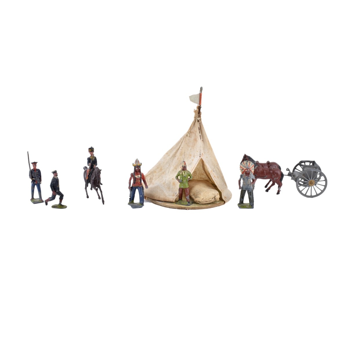 White Metal Toy Soldiers. 39 Pieces Teepee