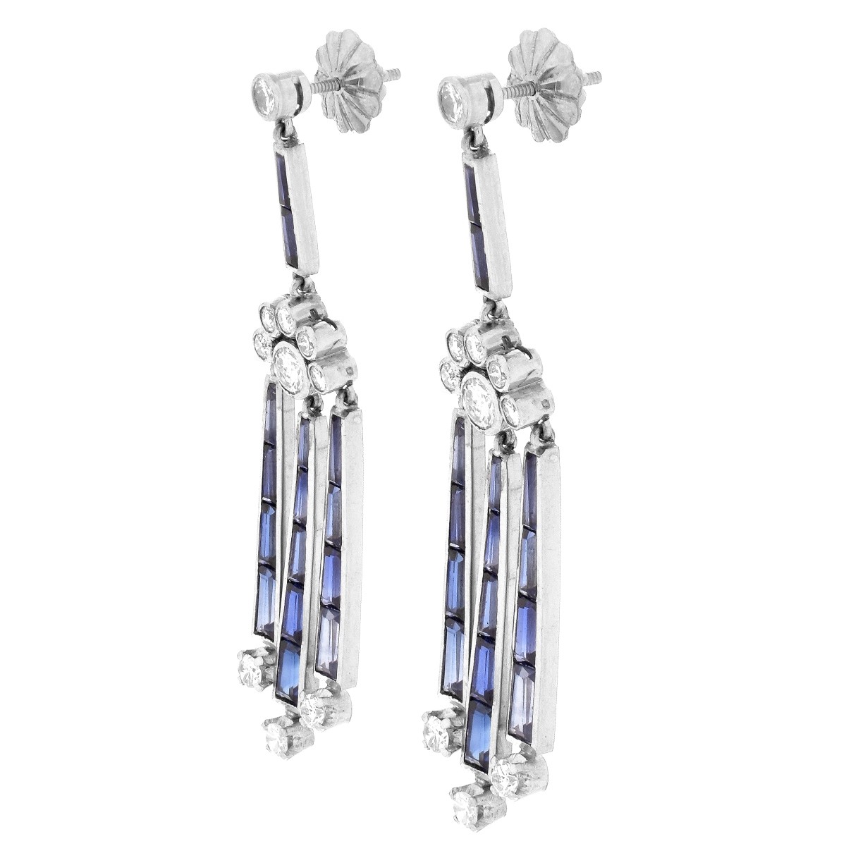 Antique Diamond, Sapphire and Platinum Earrings