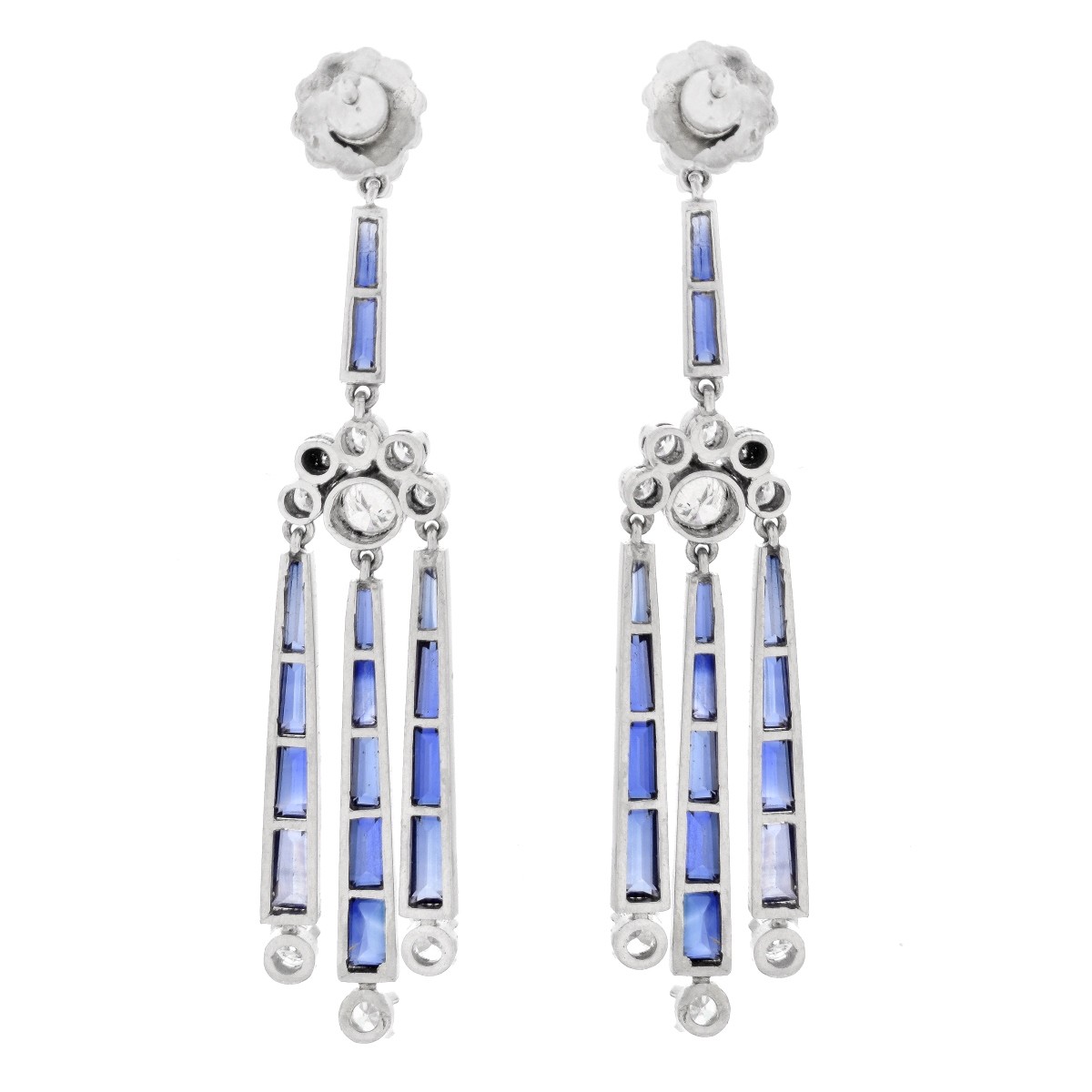 Antique Diamond, Sapphire and Platinum Earrings