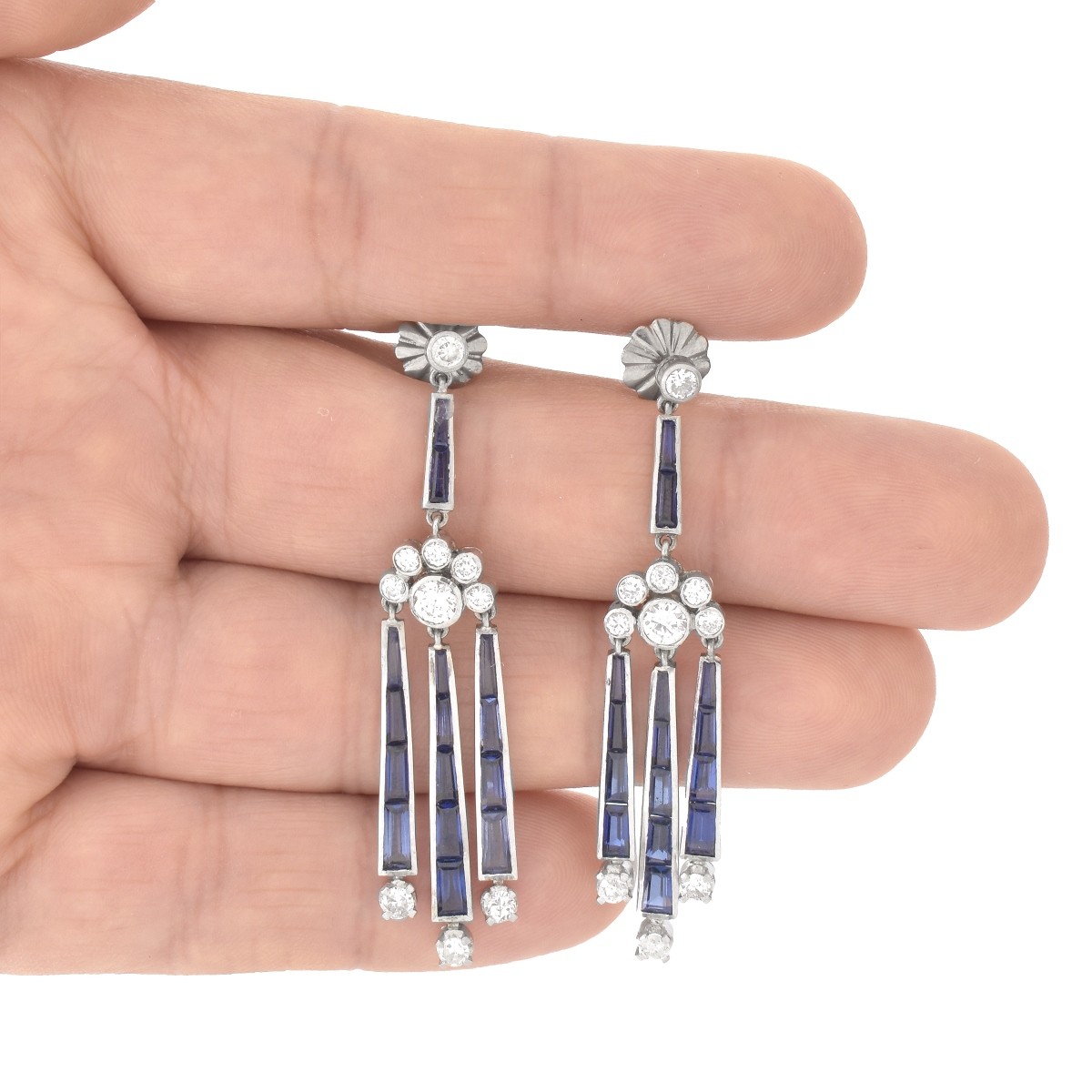 Antique Diamond, Sapphire and Platinum Earrings