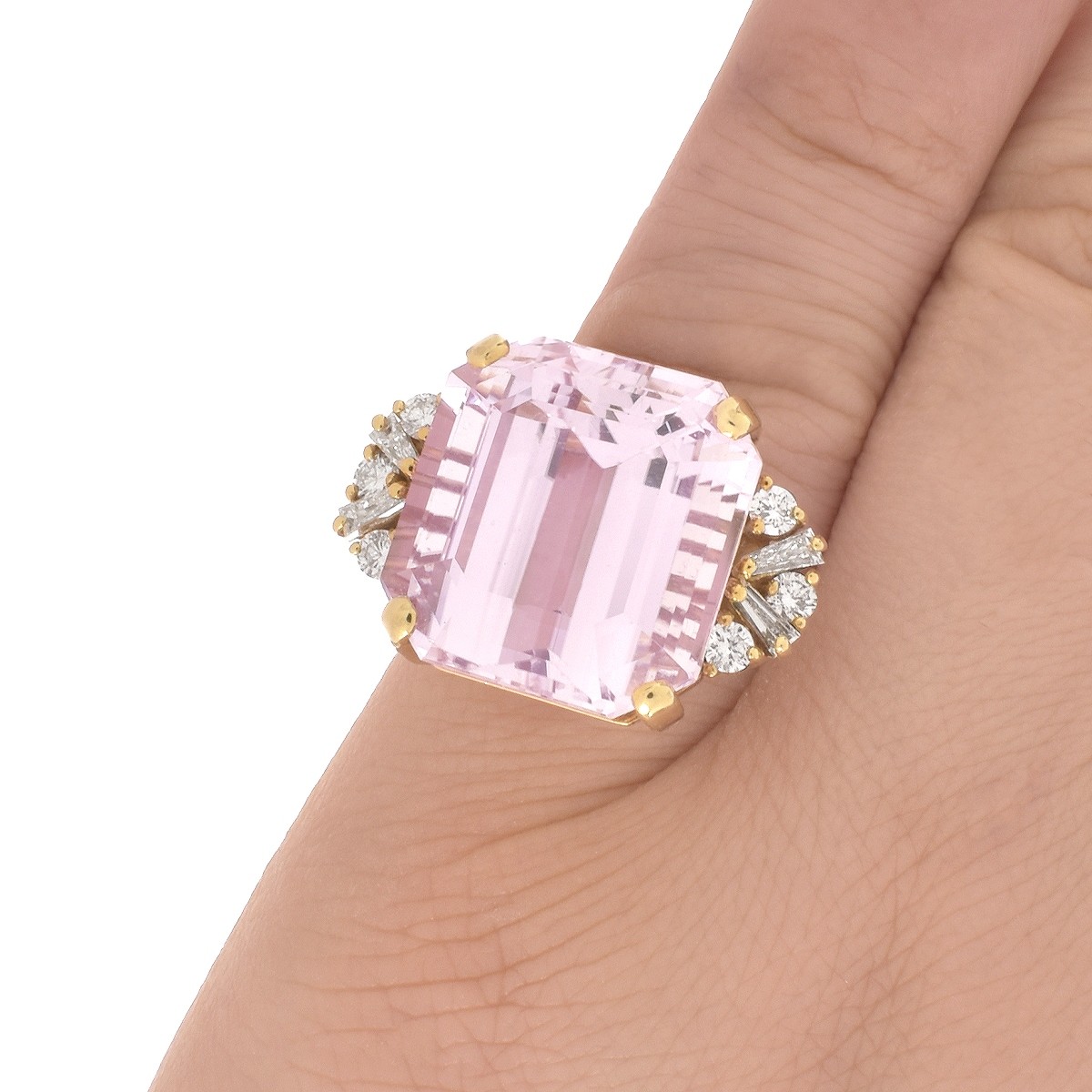 Kunzite, Diamond and18K Ring