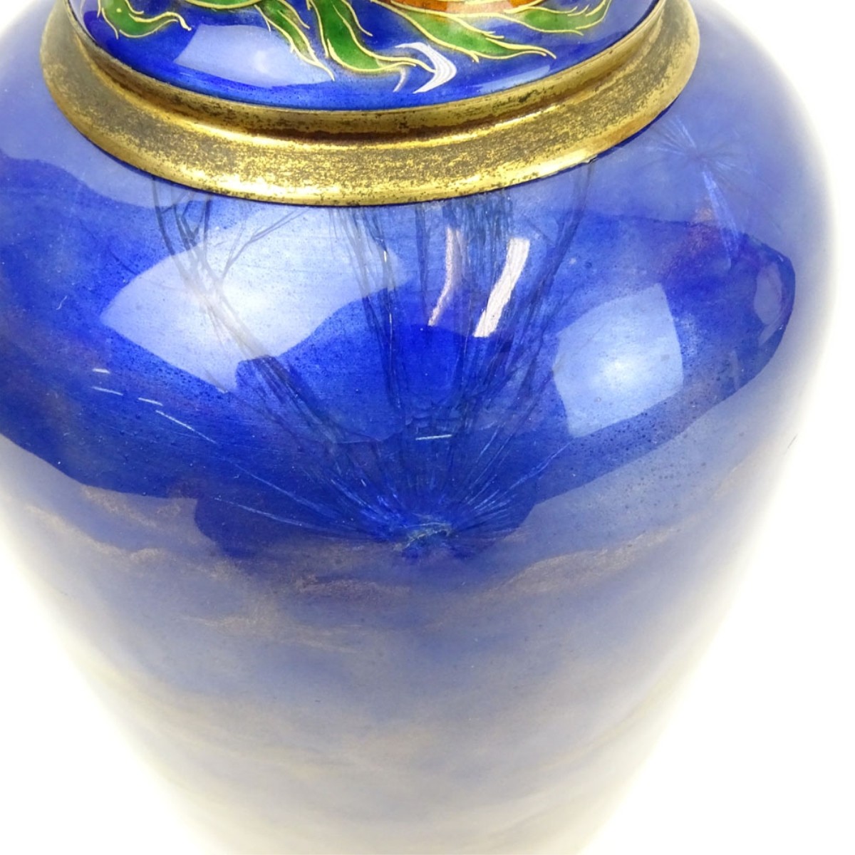 Vintage French Enamel Vase w Peacock