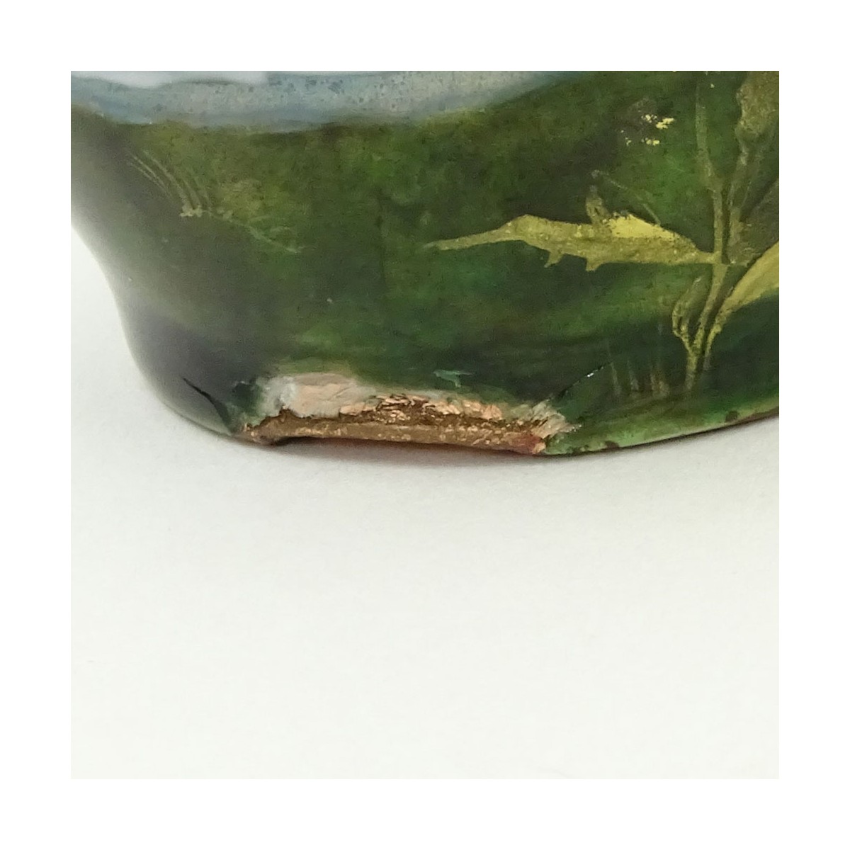 Vintage French Enamel Vase w Peacock