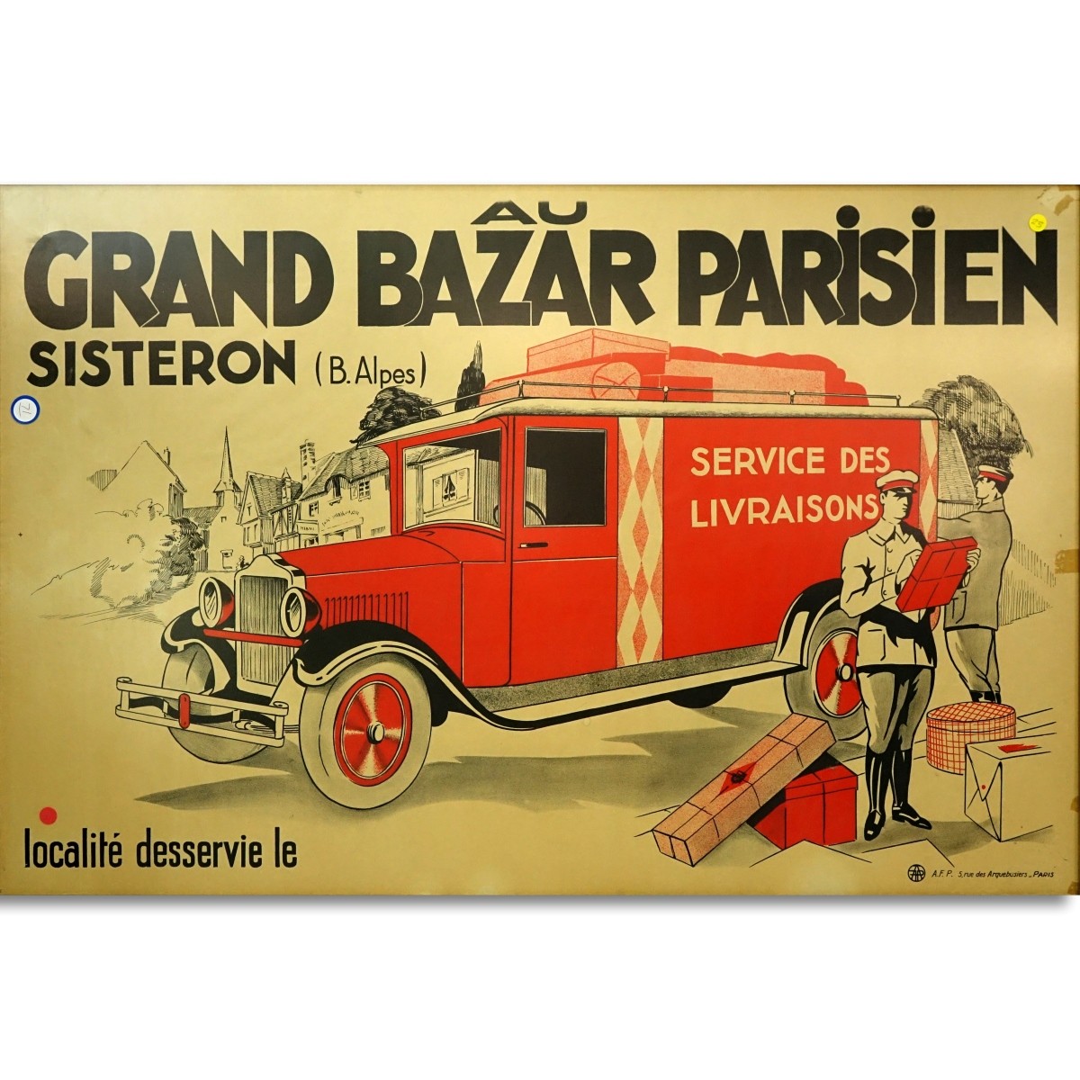 Vintage Lithograph Au Grand Bazar Parisien