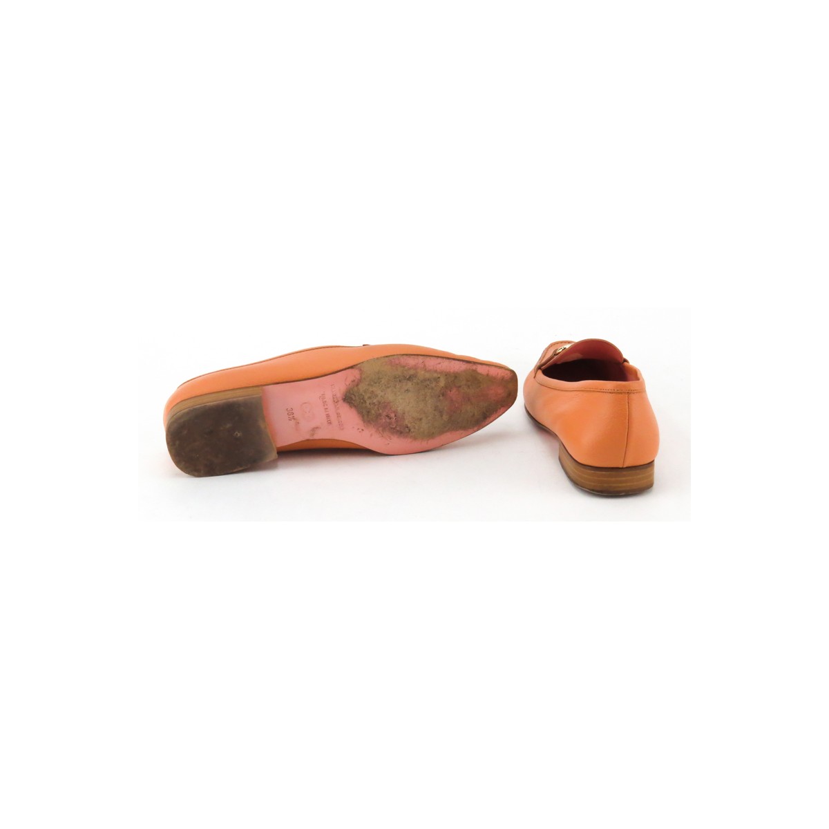 Pair Escada Peach /Salmon Stacked Heel Loafers