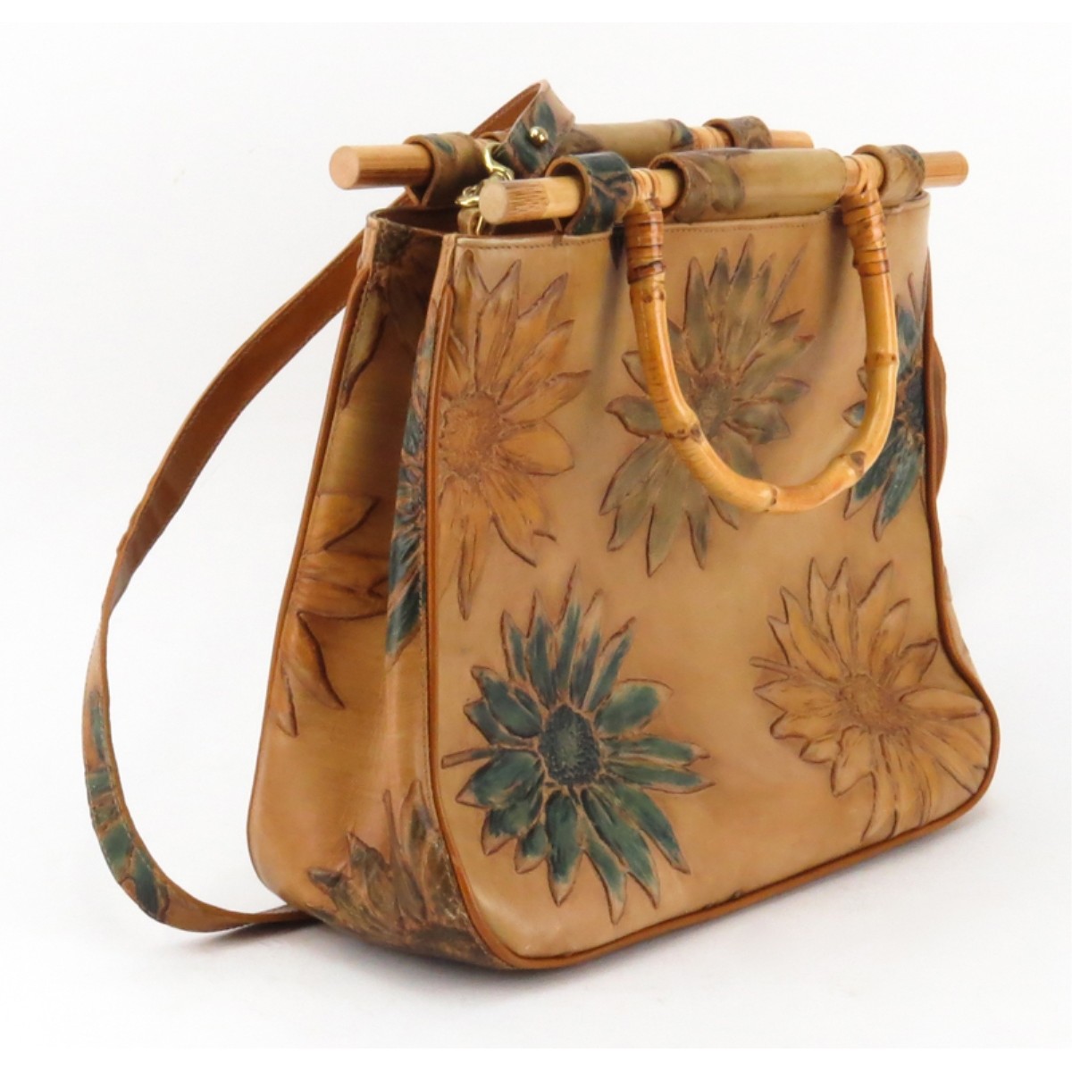 Brahmin Embossed Leather Bamboo Sunflower Handbag