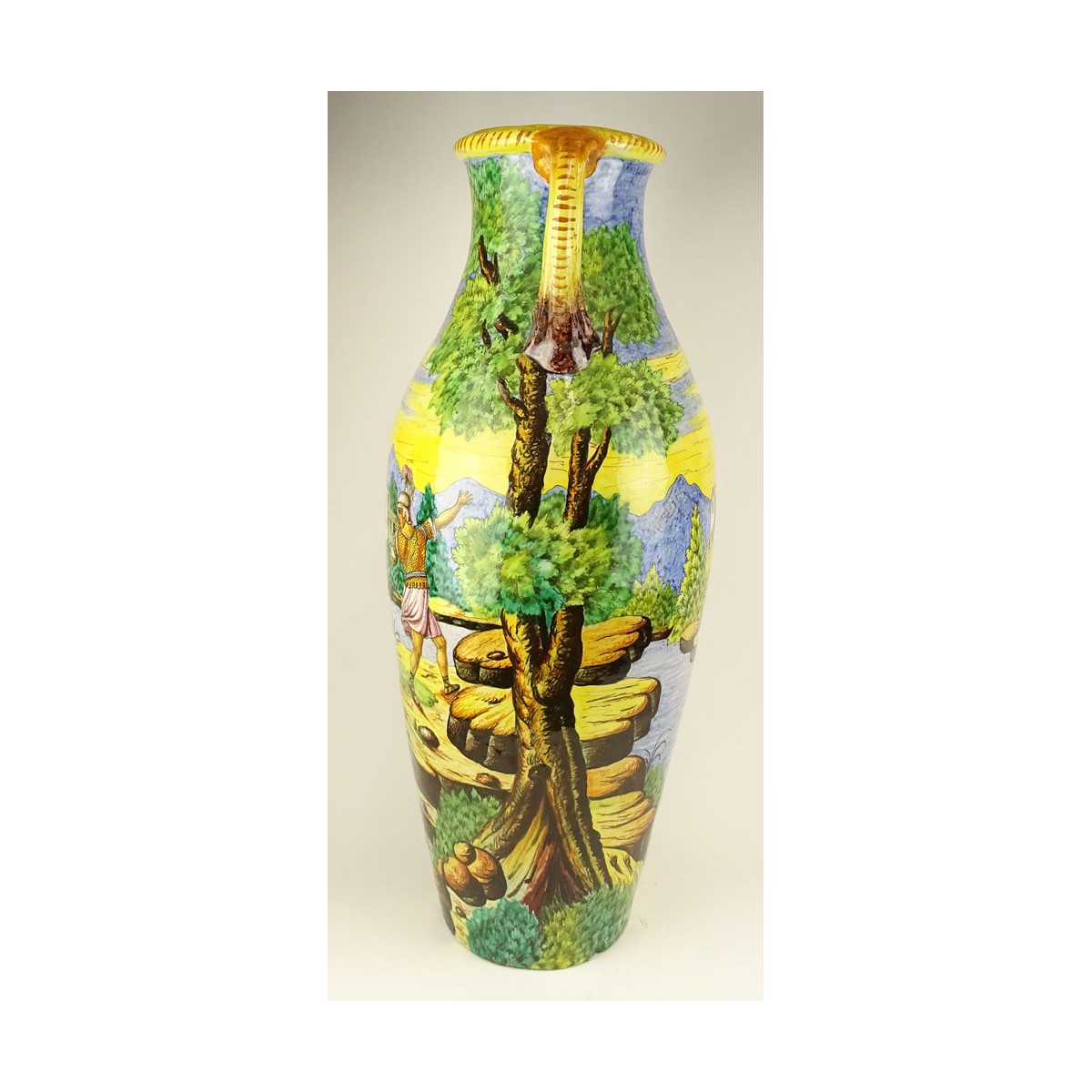 Large Vintage Italian Majolica Handled Urn. Figura