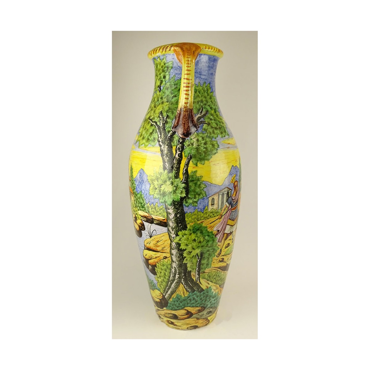 Large Vintage Italian Majolica Handled Urn. Figura