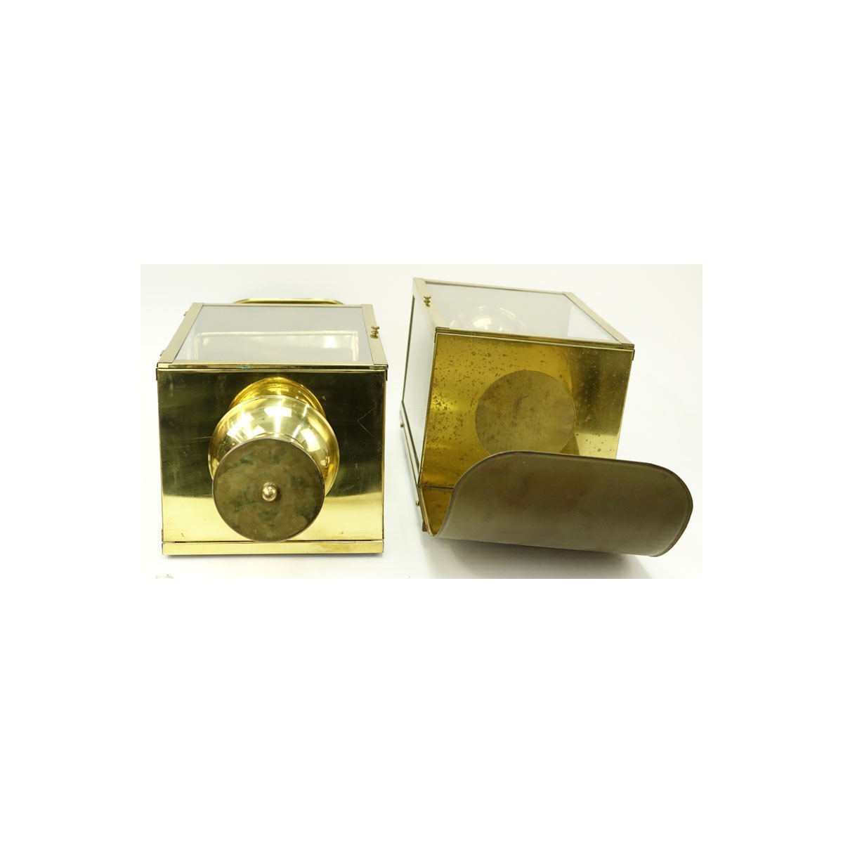 Pair of Modern Brass and Glass Wall Light Fixtures