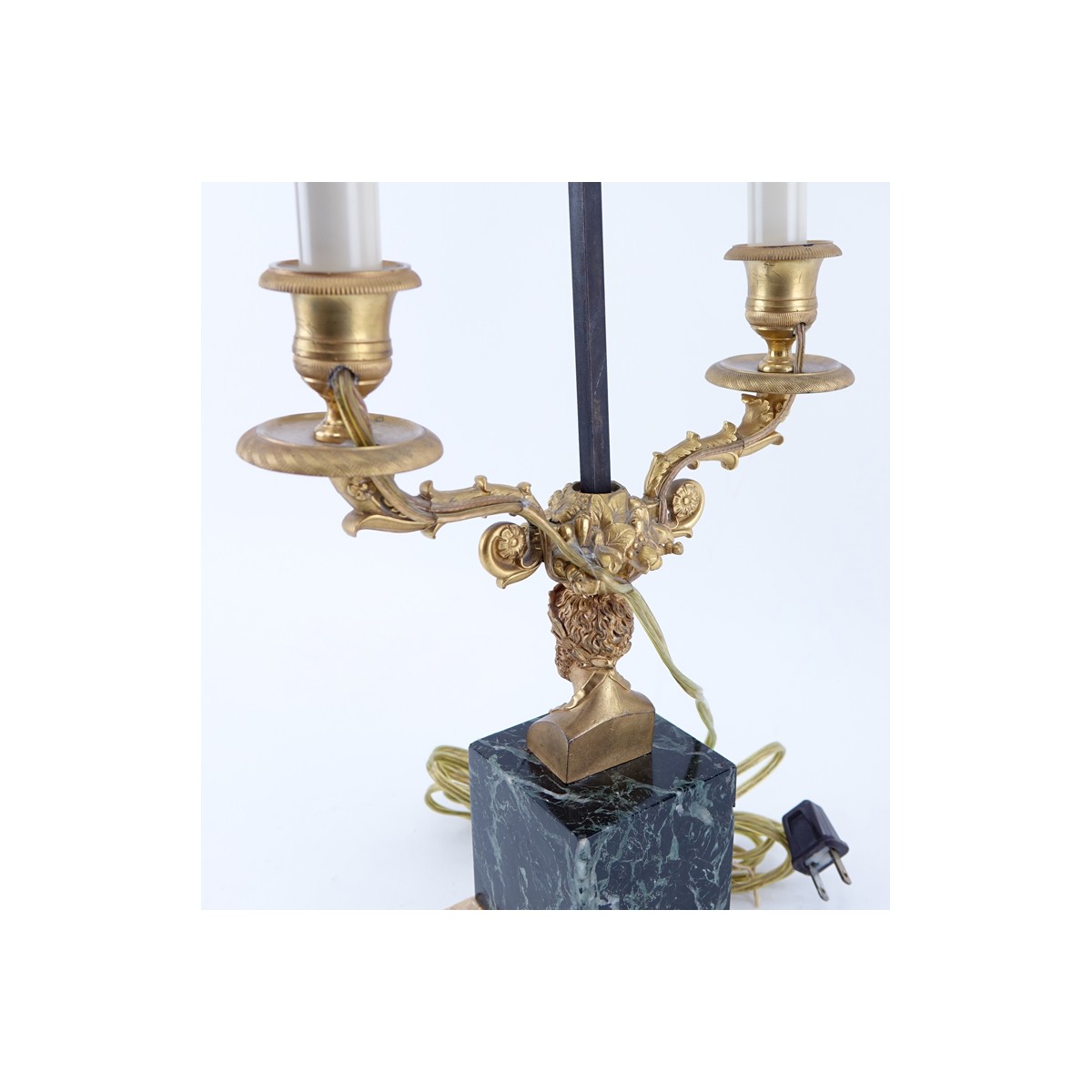 Bronze Figural Bouillotte Lamp With Later Tole Sha