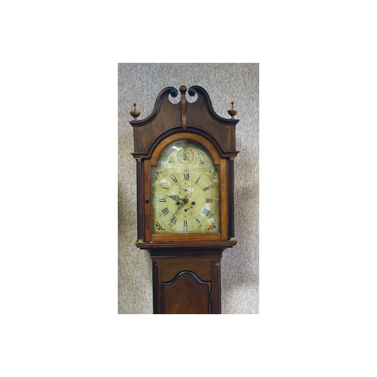 Antique Sheraton Mahogany Tall Case Clock. Decorat