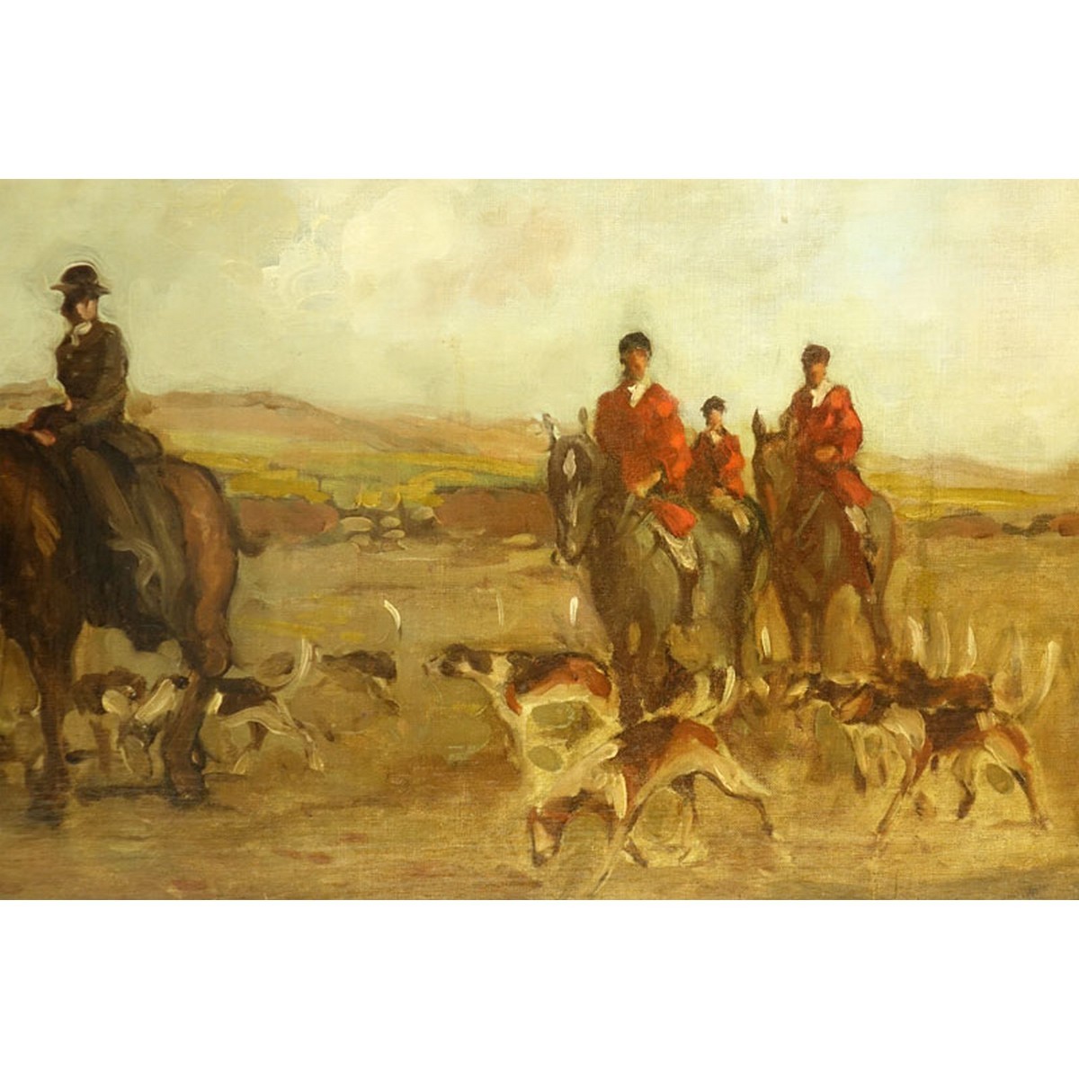 Antique Style Oil On Canvas "Preparing For The Hun