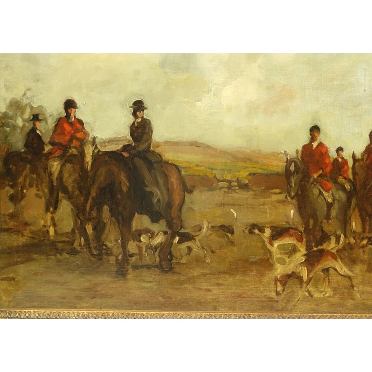 Antique Style Oil On Canvas "Preparing For The Hun