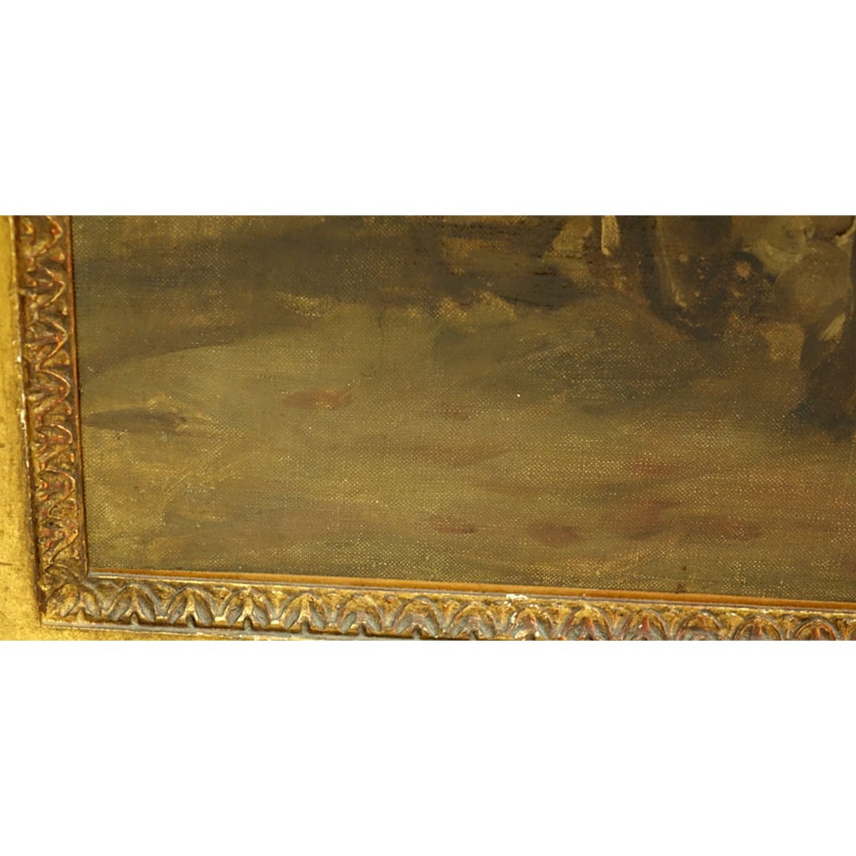Antique Style Oil On Canvas "Preparing For The Hun