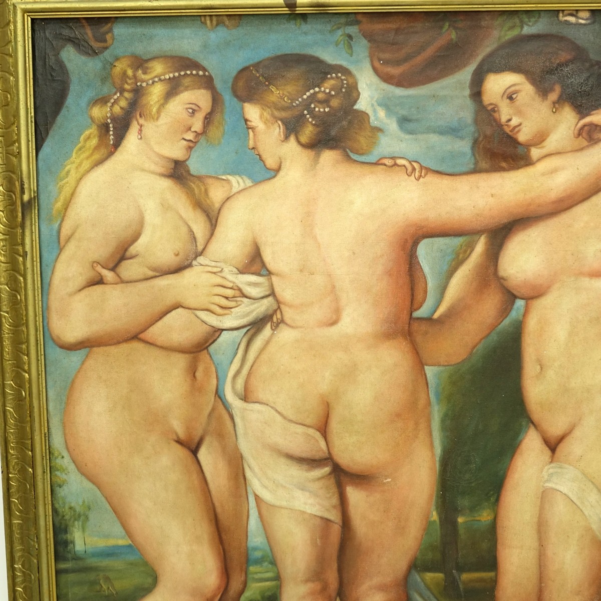 19 / 20C Oil on Canvas Classical Three Graces