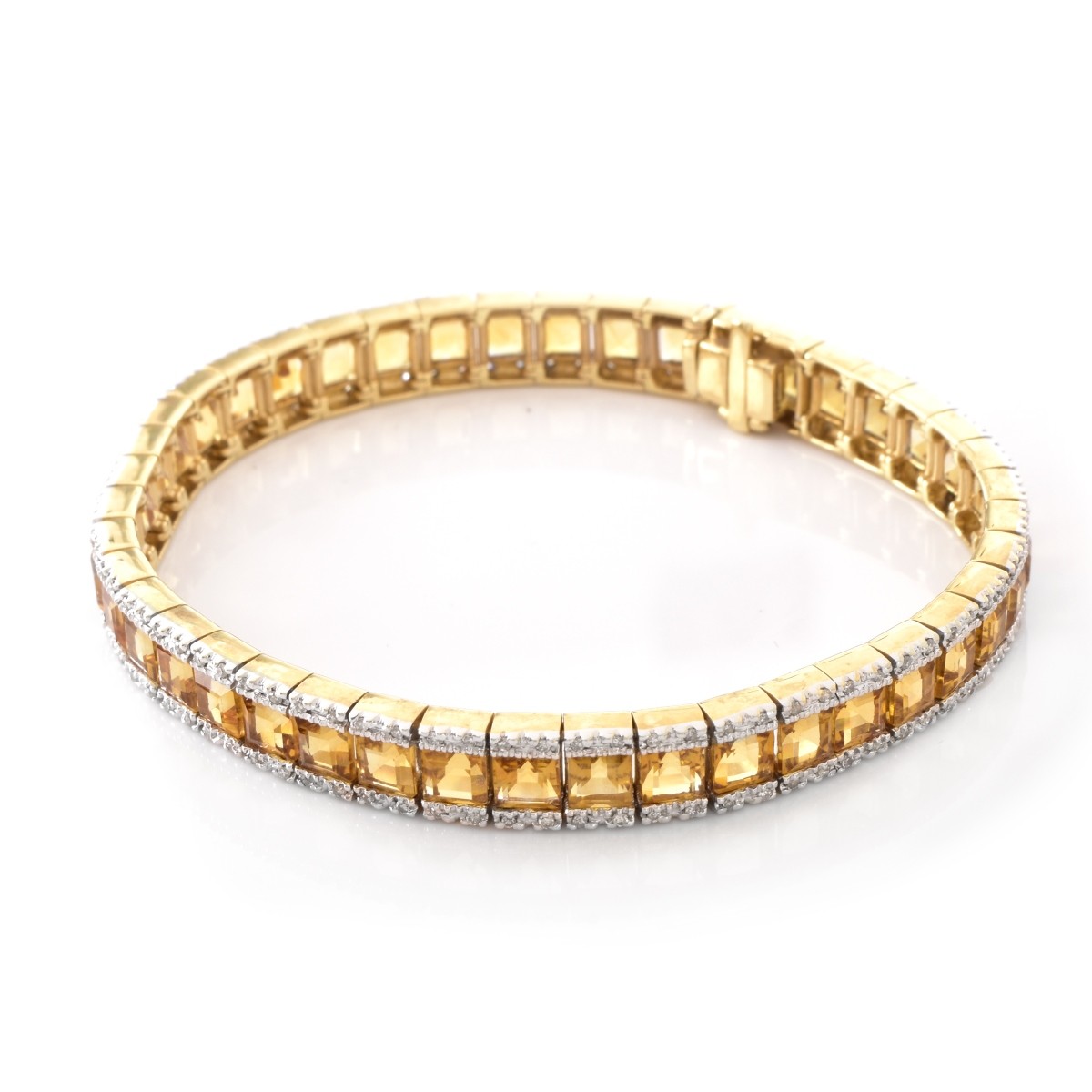 Citrine, Diamond and 14K Gold Line Bracelet