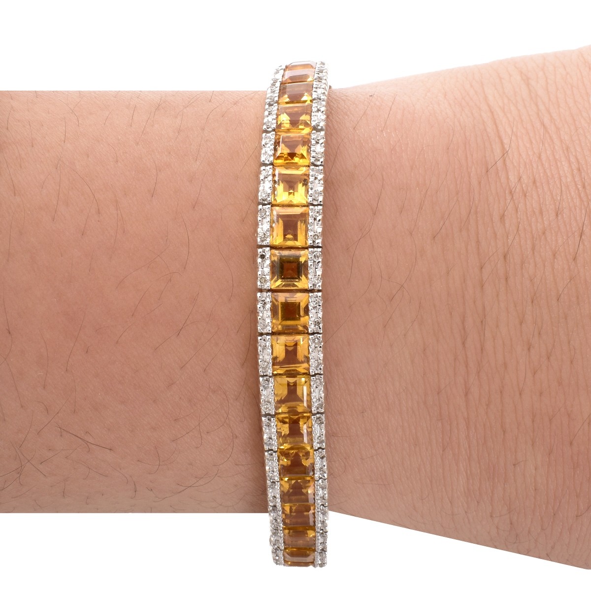 Citrine, Diamond and 14K Gold Line Bracelet