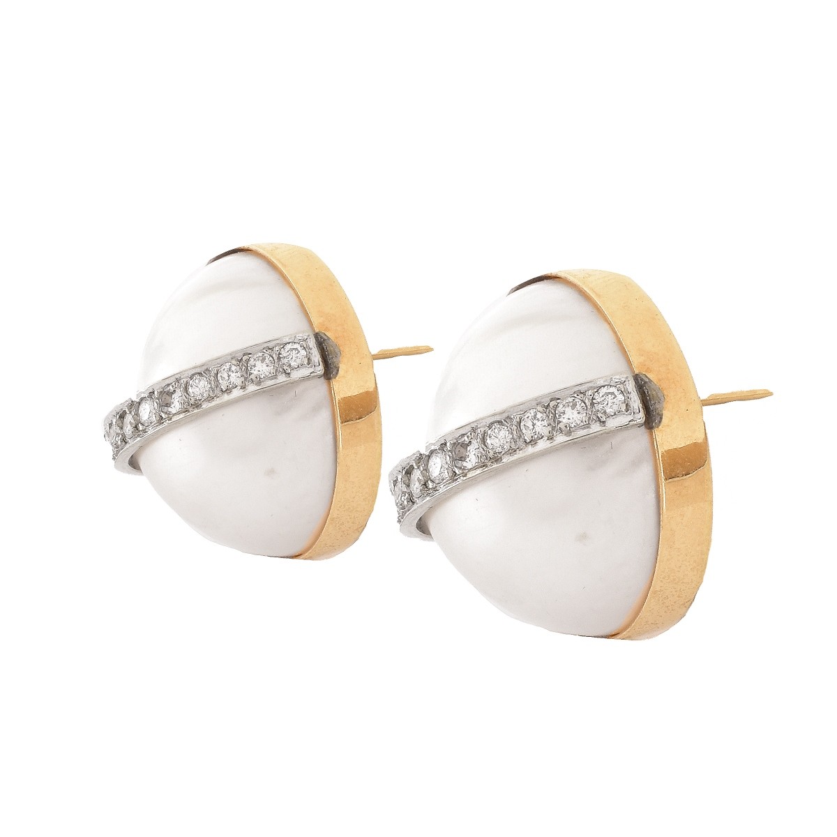 Mabe Pearl, Diamond and 14K Gold Earrings