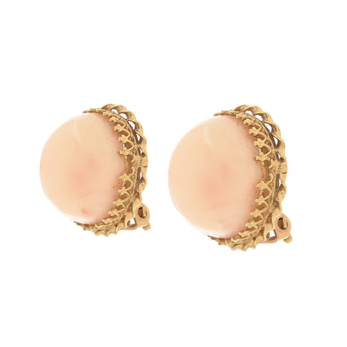 Angel Skin Coral and 14K Earrings