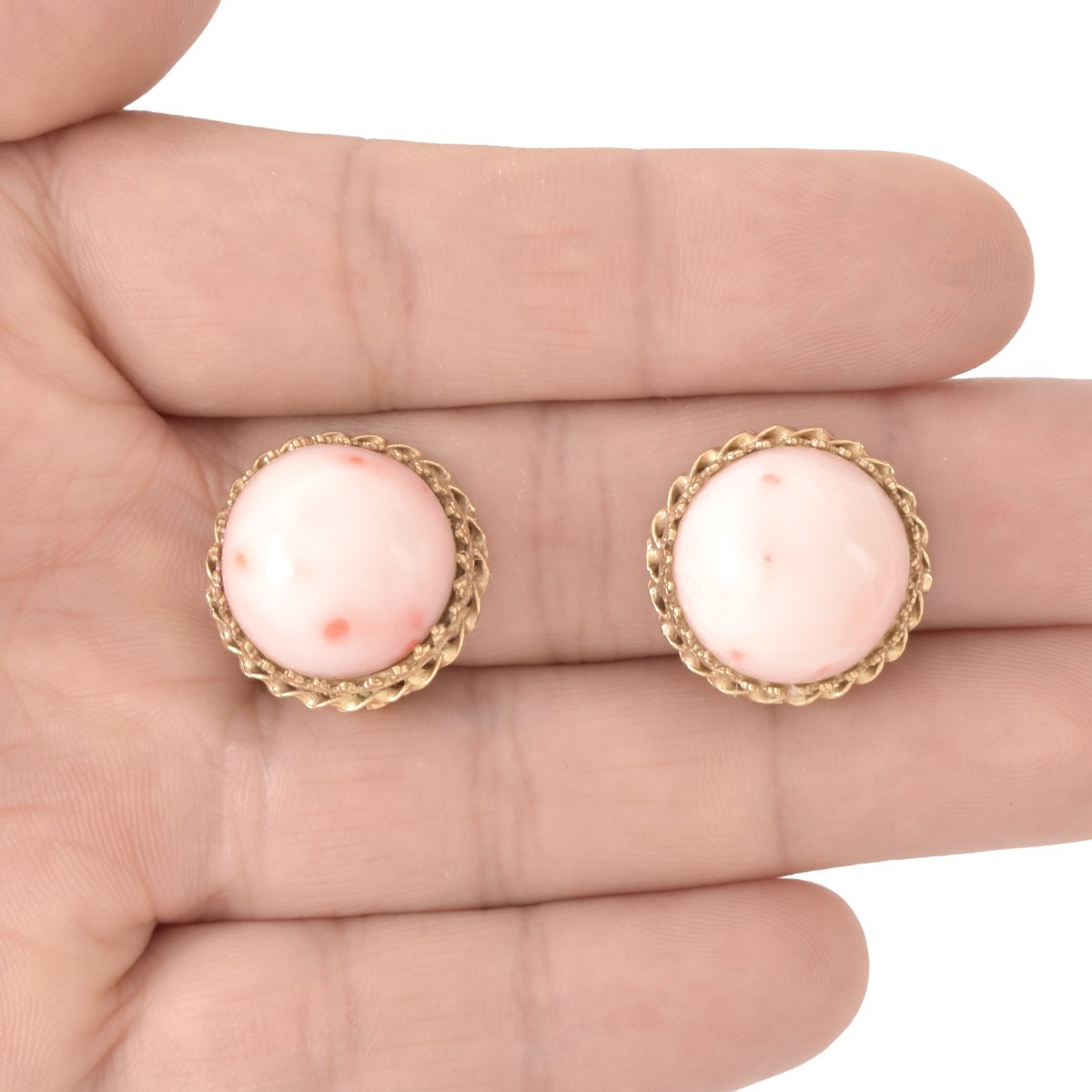 Angel Skin Coral and 14K Earrings