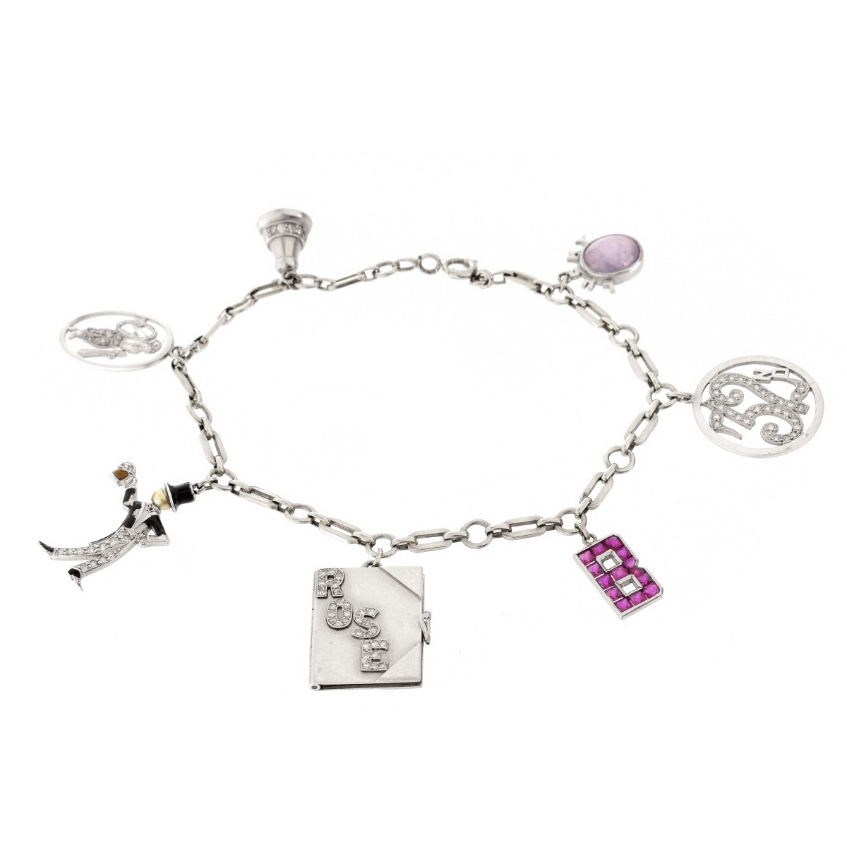 Art Deco Platinum Charm Bracelet