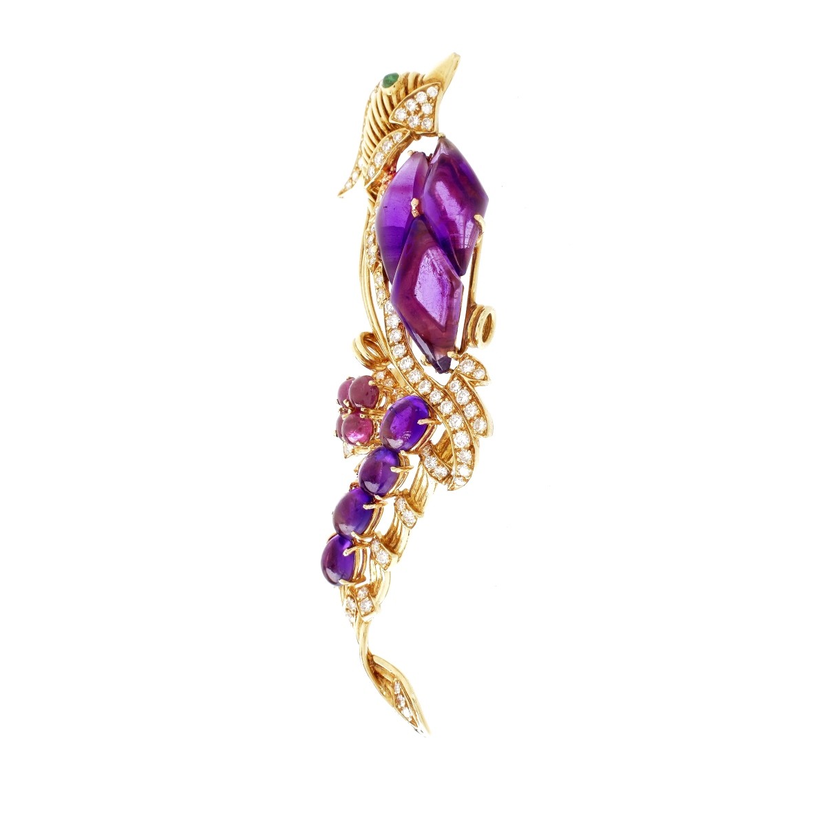 Diamond, Gemstone and 18K Bird Brooch