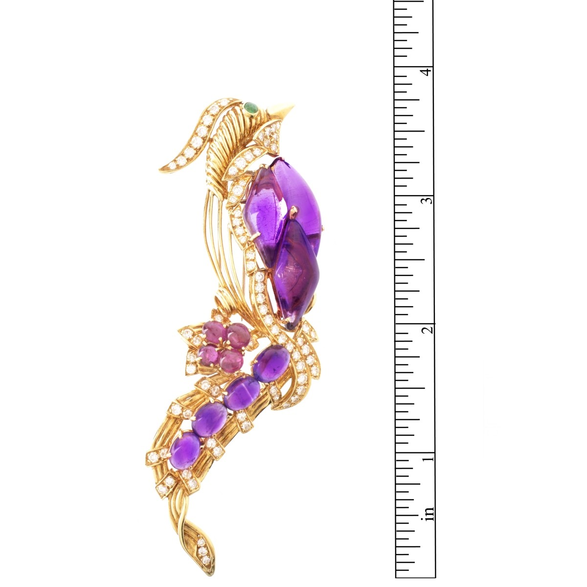 Diamond, Gemstone and 18K Bird Brooch