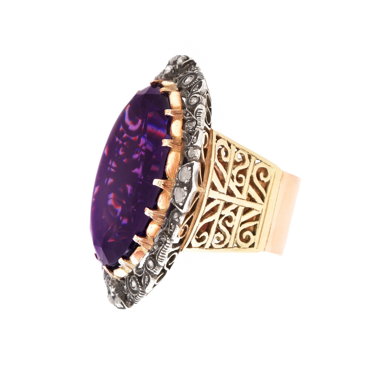 Retro Amethyst Diamond and 14K Ring