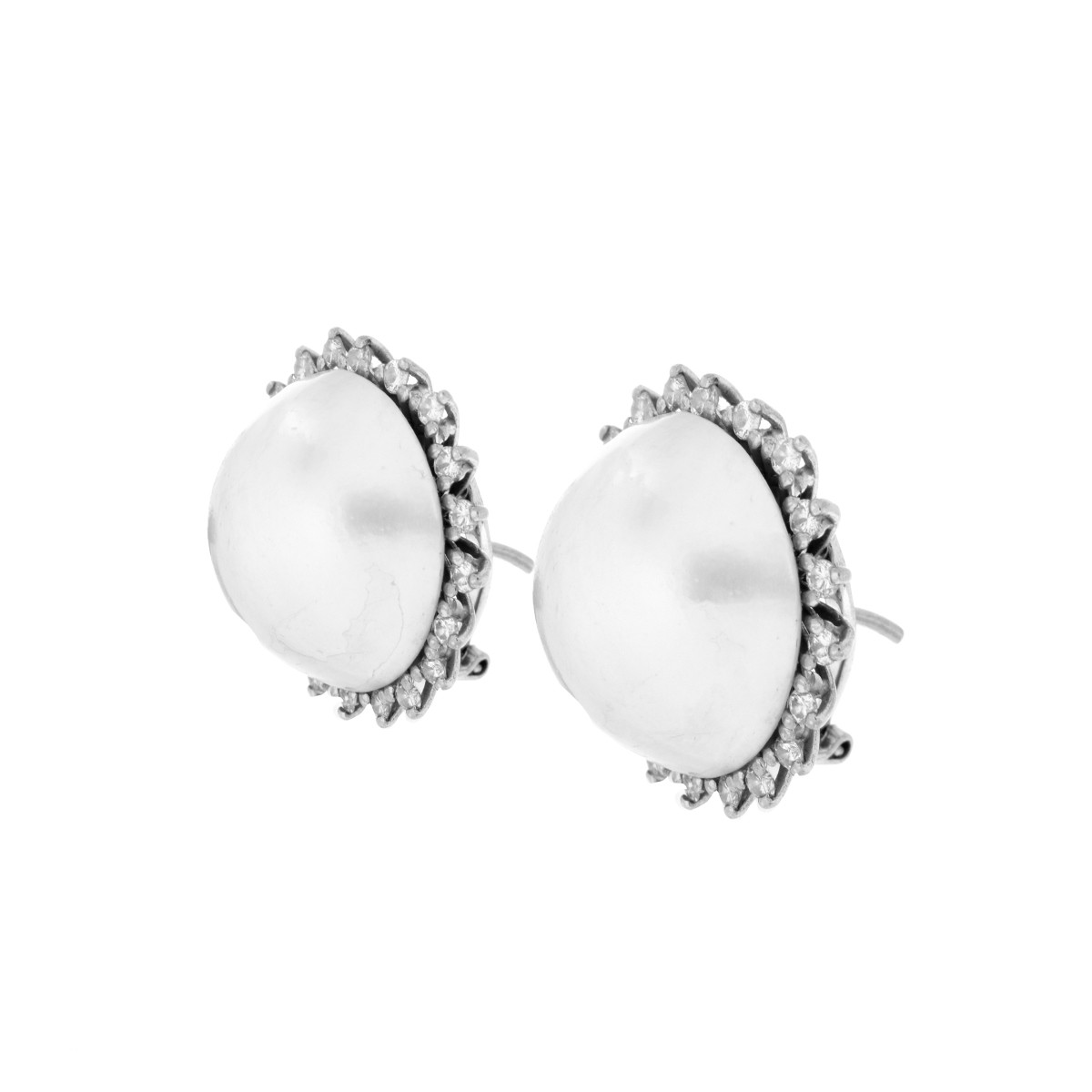 Pearl, Diamond and Platinum Earrings