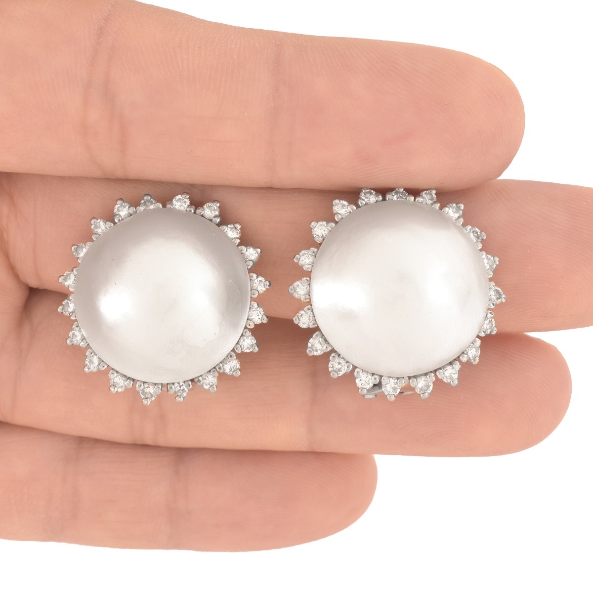 Pearl, Diamond and Platinum Earrings