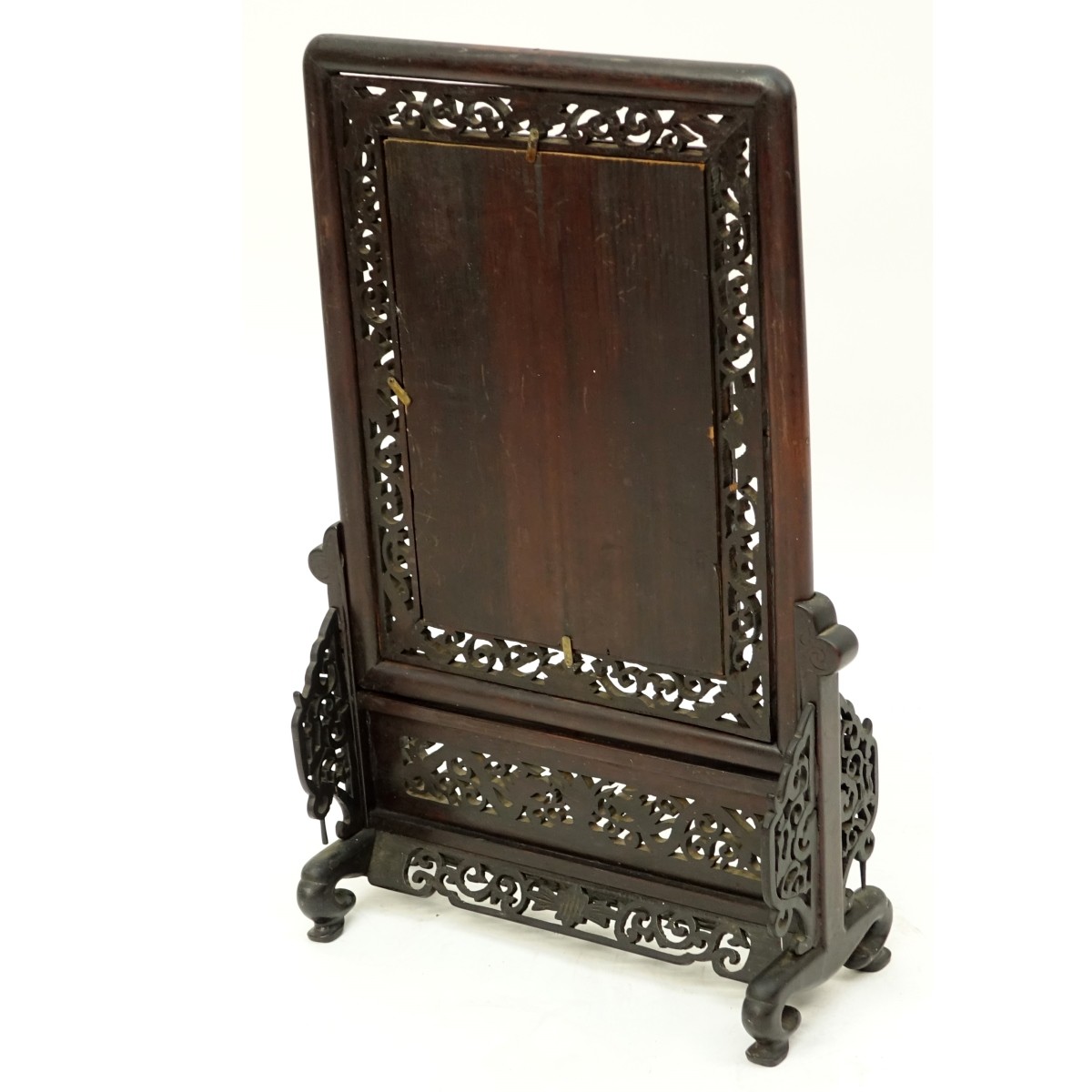 Chinese Carved Wood Mirror On Stand