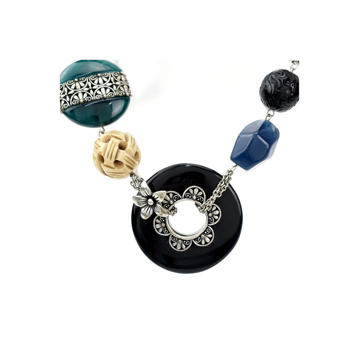 Two (2) Piece Chunky BoHo Style Necklace and Bracelet set. Unmarked. Good c