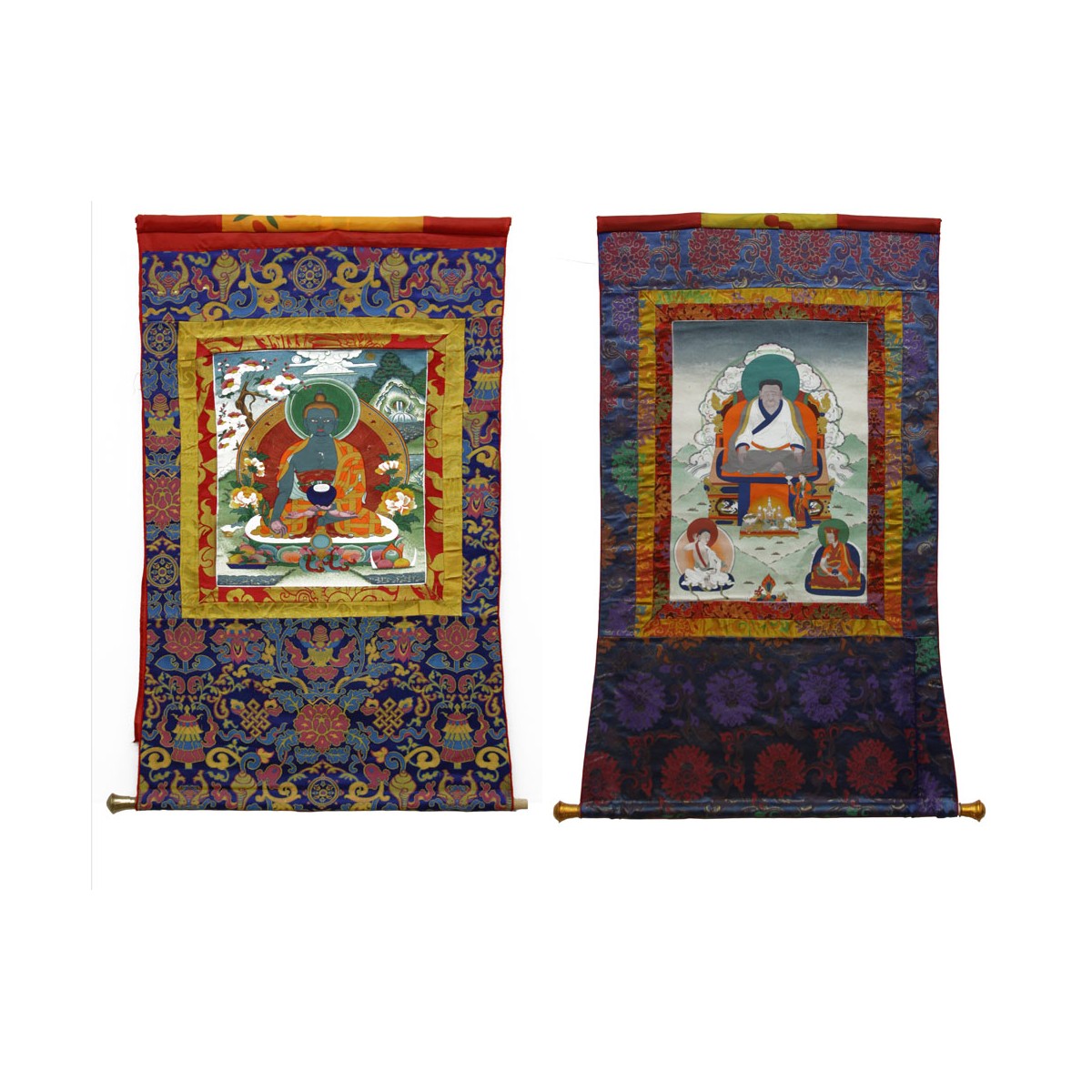 Two (2) Vintage Tibetan Tangka Wall Hanging Tapestries. Minor wear to paper