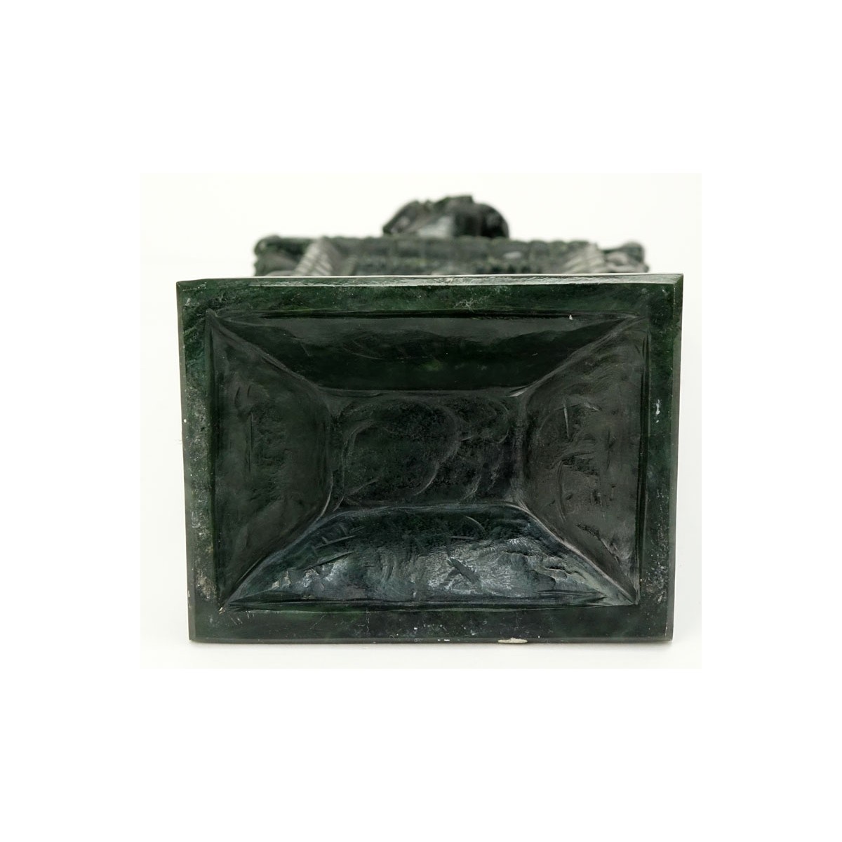 Early 20th Century Chinese Carved Dark Green Jade Ceremonial Plaque. Seated