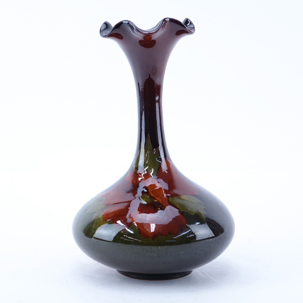 Antique Louwelsa Weller Wild Rose" Pottery Vase. Stamped signature. Crazing