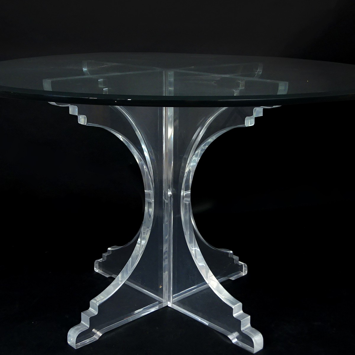 Mid Century Modern Lucite and Glass Top Table. Base needs a minor cleaning,