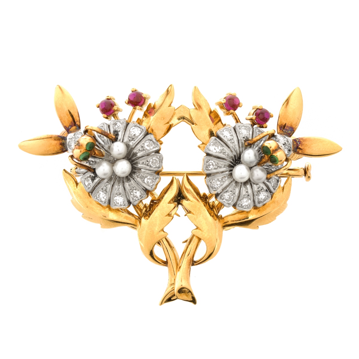 Diamond, Gemstone and 14K Brooch