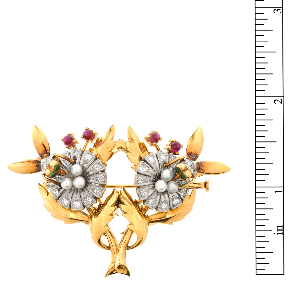 Diamond, Gemstone and 14K Brooch